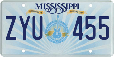 MS license plate ZYU455