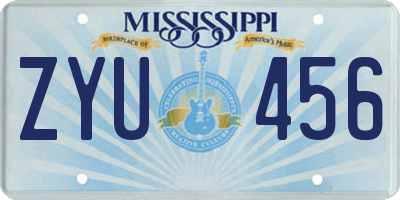 MS license plate ZYU456