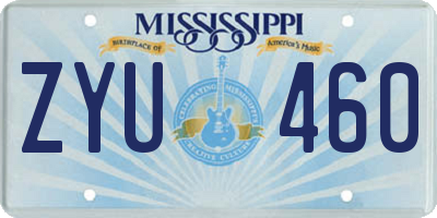 MS license plate ZYU460
