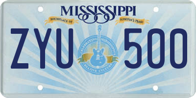 MS license plate ZYU500