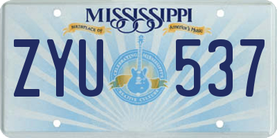 MS license plate ZYU537
