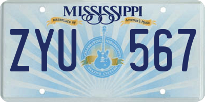 MS license plate ZYU567