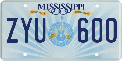 MS license plate ZYU600