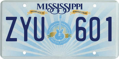 MS license plate ZYU601