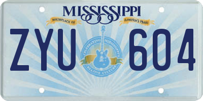 MS license plate ZYU604