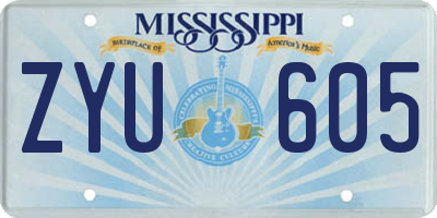MS license plate ZYU605