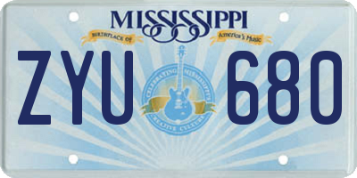 MS license plate ZYU680