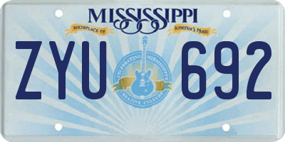MS license plate ZYU692