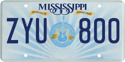 MS license plate ZYU800