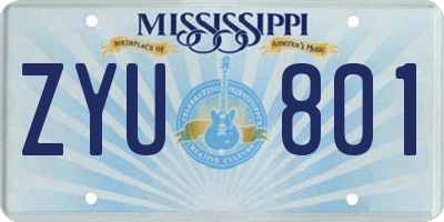 MS license plate ZYU801