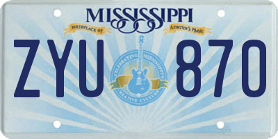 MS license plate ZYU870