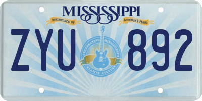MS license plate ZYU892