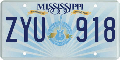 MS license plate ZYU918