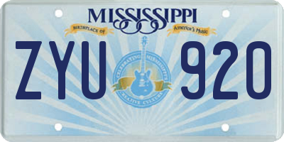 MS license plate ZYU920
