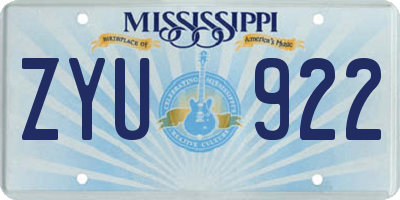 MS license plate ZYU922