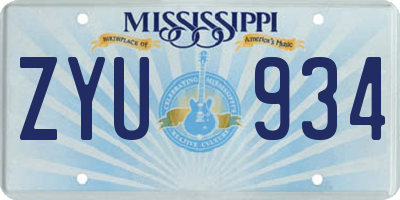 MS license plate ZYU934