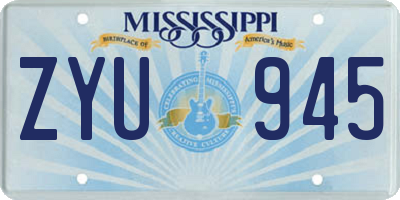 MS license plate ZYU945