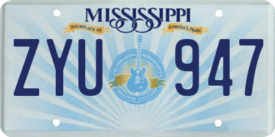 MS license plate ZYU947