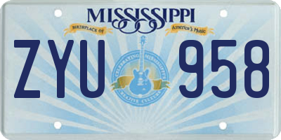 MS license plate ZYU958
