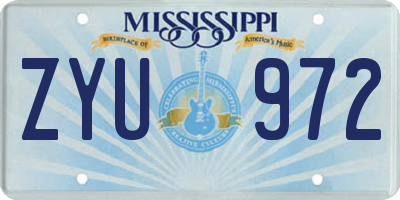 MS license plate ZYU972