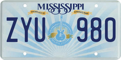 MS license plate ZYU980