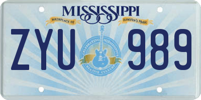 MS license plate ZYU989