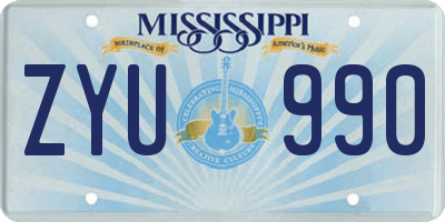 MS license plate ZYU990