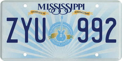 MS license plate ZYU992