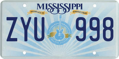 MS license plate ZYU998