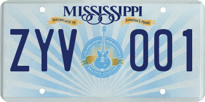 MS license plate ZYV001