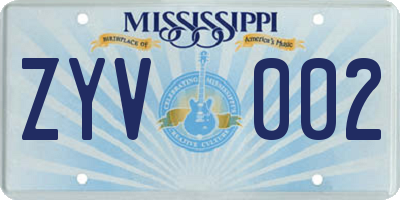 MS license plate ZYV002