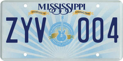 MS license plate ZYV004
