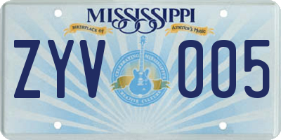 MS license plate ZYV005