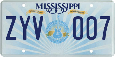 MS license plate ZYV007