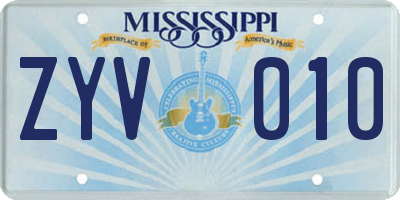 MS license plate ZYV010
