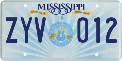 MS license plate ZYV012