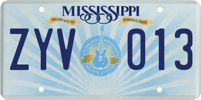 MS license plate ZYV013