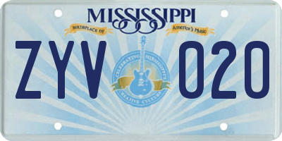 MS license plate ZYV020