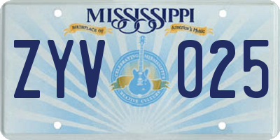 MS license plate ZYV025