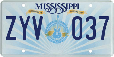 MS license plate ZYV037