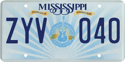 MS license plate ZYV040
