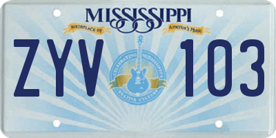 MS license plate ZYV103