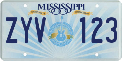 MS license plate ZYV123