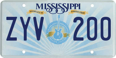 MS license plate ZYV200