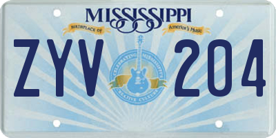 MS license plate ZYV204
