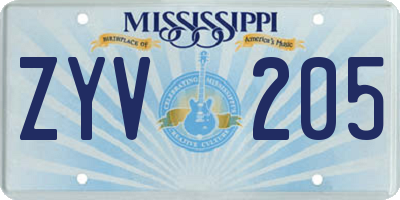 MS license plate ZYV205