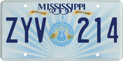 MS license plate ZYV214