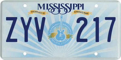 MS license plate ZYV217