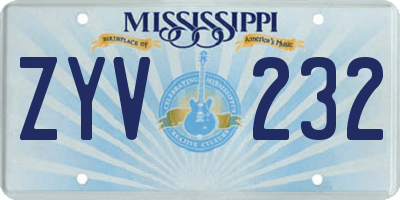 MS license plate ZYV232