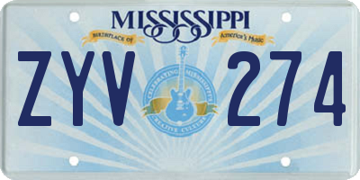 MS license plate ZYV274